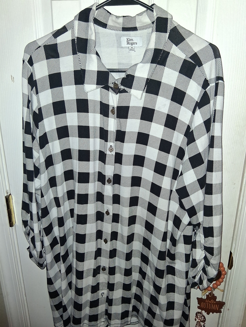 Kim Rogers Black and White Buffalo Plaid Button-Front Shirt